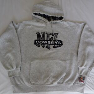 VTG 90s Nutmeg Mills Dallas Cowboys Hoodie Plaid‎ Lined Gray Sweatshirt XL USA